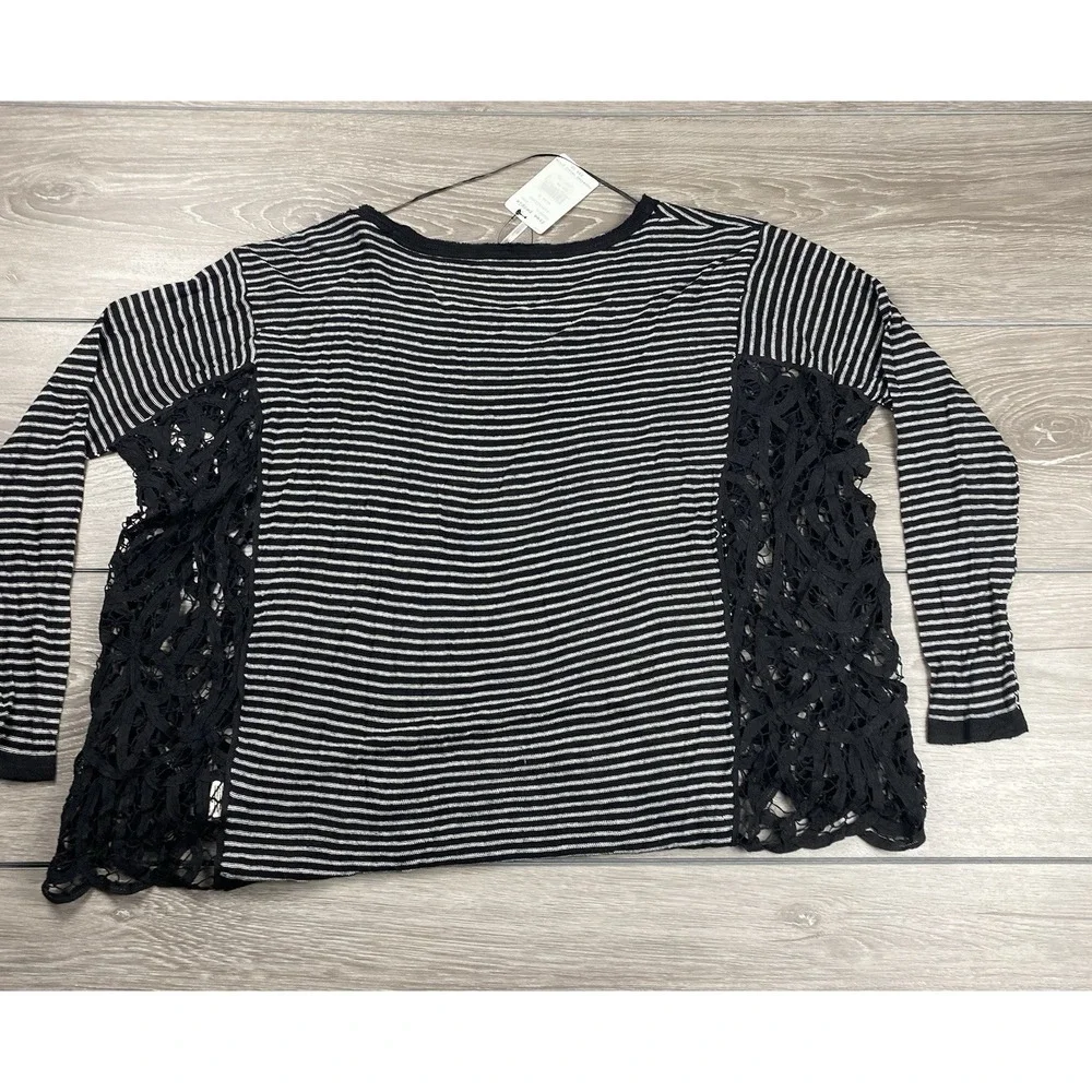 Free People Women's‎ Love Me Do Striped Linen Blend Pullover Side Lace Top M New